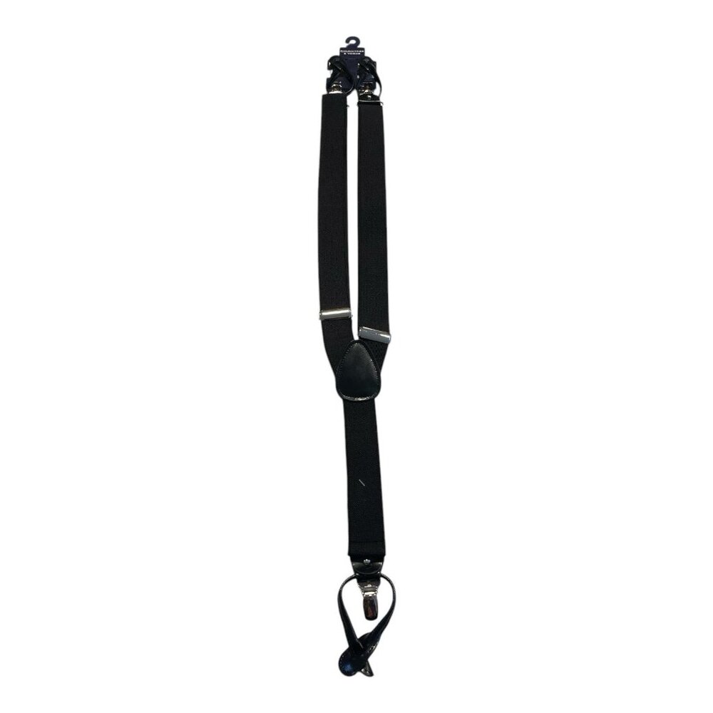 NWT Men’s Roundtree & Yorke Dress Suspenders Y Black Silver Clip On